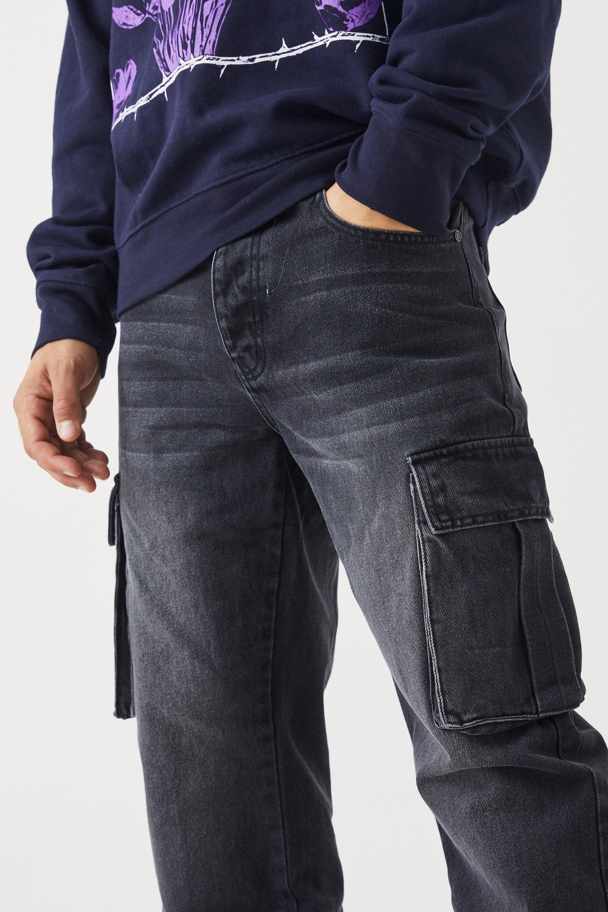 Black denim cargo sales pants